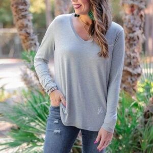 Jess Lea Gray Basic Long Sleeve V-Neck Tee - New with Tags